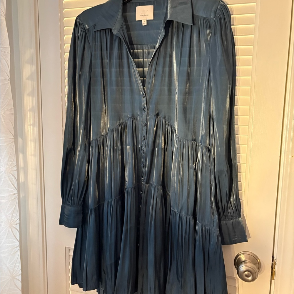 Cinq à Sept Shimmering Blue Long Sleeve Dress